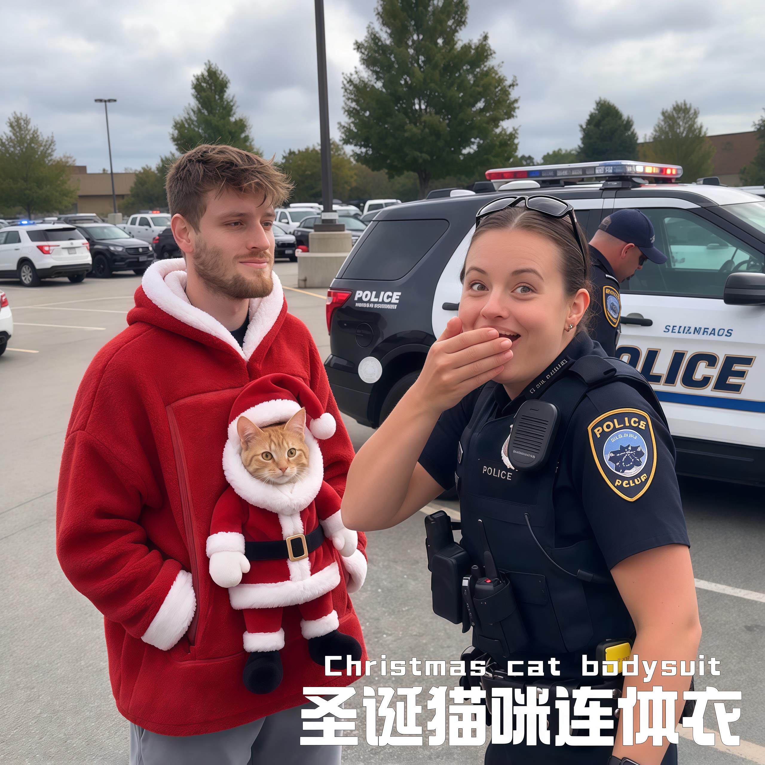 宠物圣诞连体衣大口袋卫衣宽松圣诞节加厚保暖抱狗神器毛绒套头衣