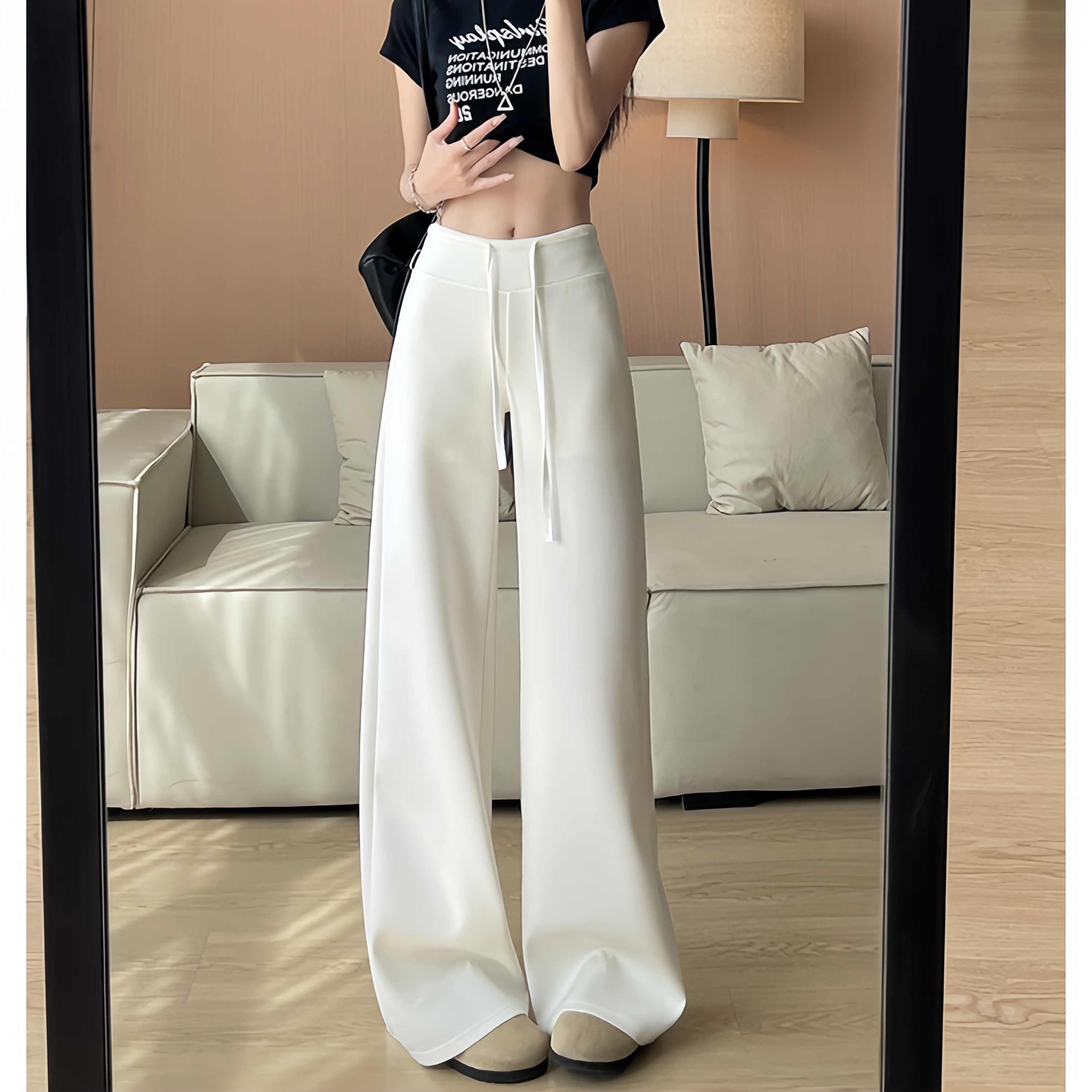 春夏显瘦运动裤女2025薄款小个子慵懒直筒裤阔腿裤高腰宽松休闲裤