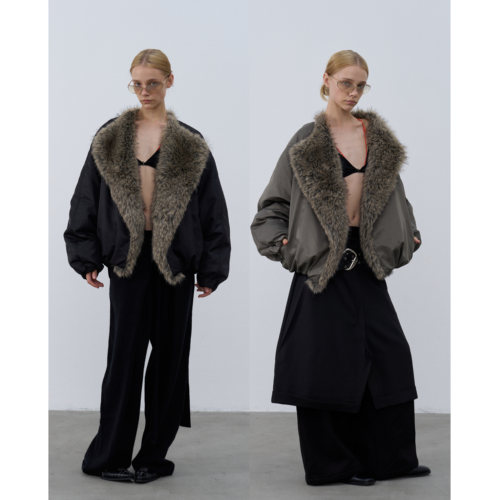 大毛领皮草拼接羽绒服