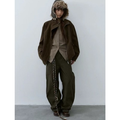 复古轻绒毛感麂皮夹克