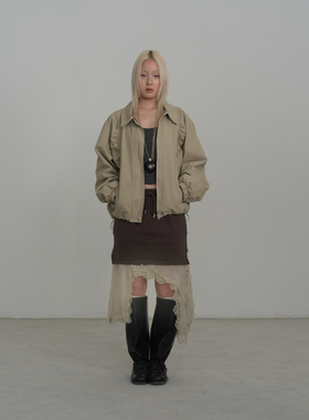 Rebornique 韩系小众设计蕾丝拼接半身裙 假两件轻亚系带针织半裙