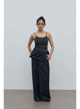 Rebornique 创意花边裤头休闲裤羊毛混纺花苞裤显瘦直筒阔腿长裤