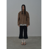 Rebornique 韩系复古千鸟格纹西装 miu系咖色doll感羊毛宽松外套