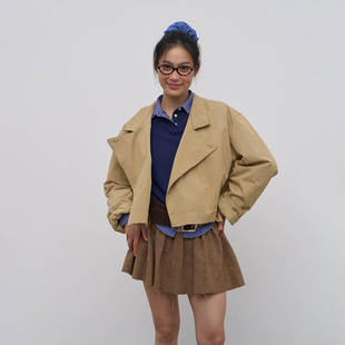 Rebornique 卡其色截短式风衣卡其色阔型毛边短款夹克外套