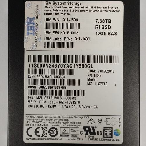 7.68T SAS 01LJ399 01EJ993 01LJ498 PM1633A MZILS7T6HMLS议价