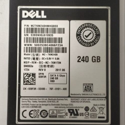 240G SATA 028F3R MZ7KM240HMHQ0D3服务器SSD提供测报SM863A议价