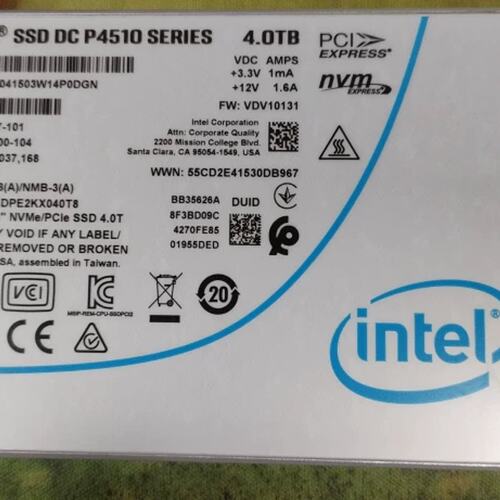 P4510 4T U2 NVME SSDPE2KX040T8 服务器固态硬盘 SSD 2.5议价