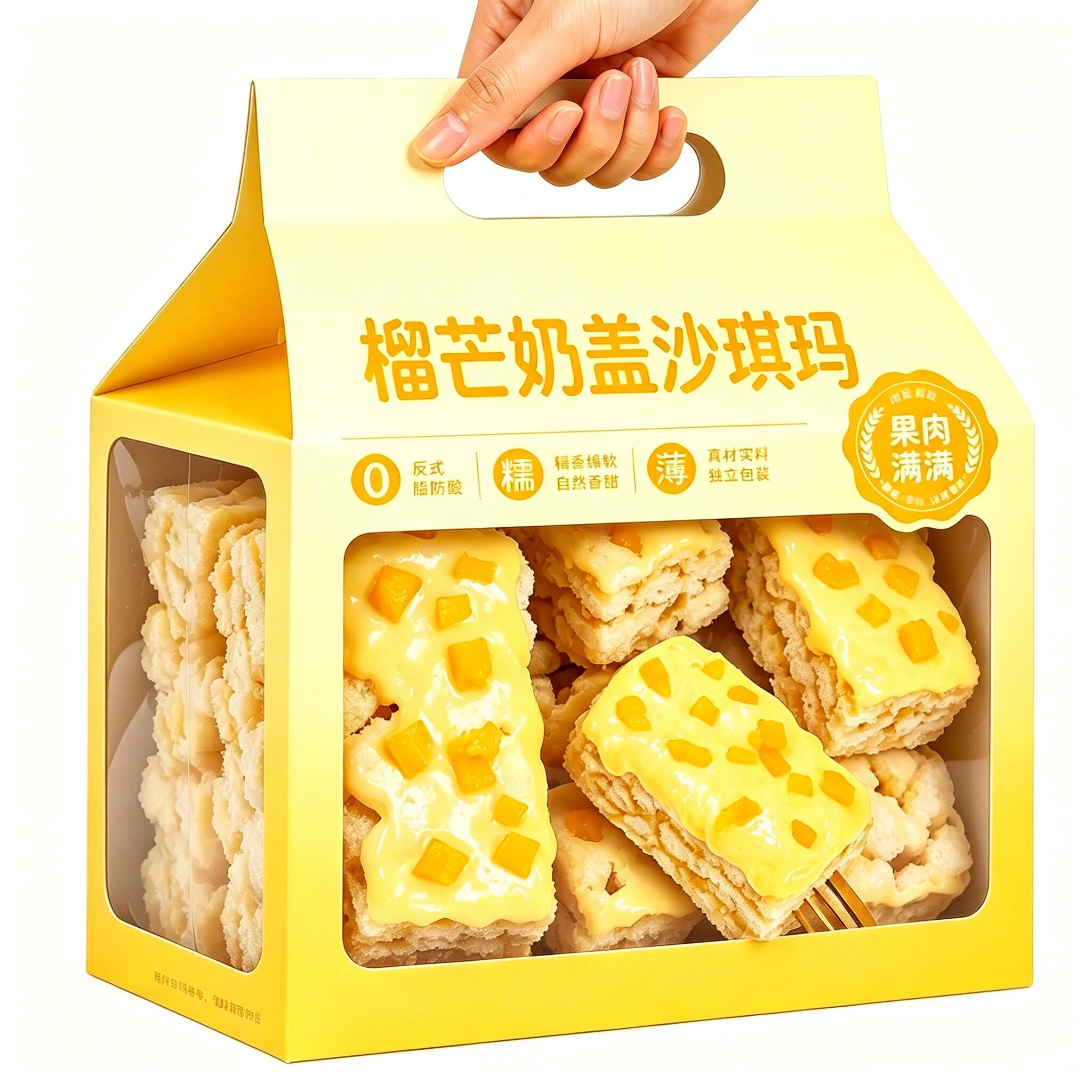 榴芒奶盖沙琪玛榴莲芒果味双拼早餐休闲零食小吃解馋零食萨其马