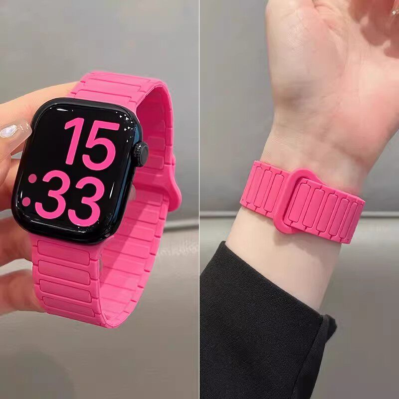 适用苹果手表s11表带新款二代三株硅胶磁吸表带iWatchs10智能applewatchS987SE华为Fit4高级Fit3小米9Pro夏天