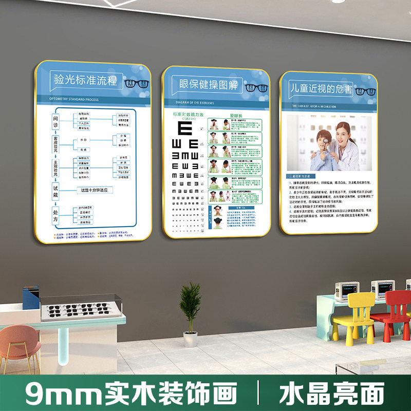 儿童眼保健宣传挂画验光流程图教室装饰画防蓝光水晶亮面