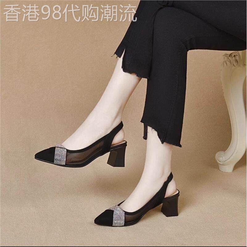 【欧洲AU高定】新款春夏网纱凉鞋女包头一字带真皮包鞋水钻凉皮鞋