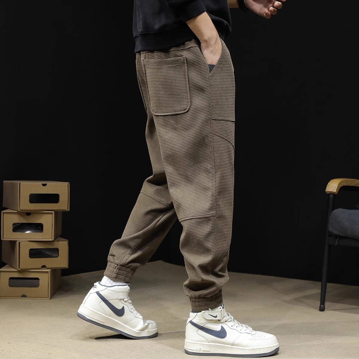 it neith BIAS潮牌灯芯绒休闲裤男秋冬大码加绒运动裤加厚束脚裤