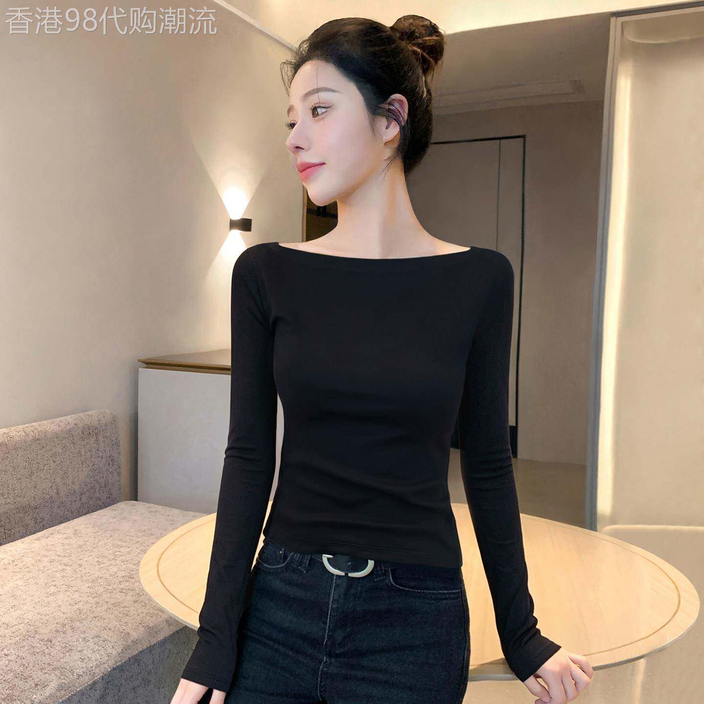 一字领修身打底衫女内搭2026秋冬季新款高级感纯色长袖一字肩上衣
