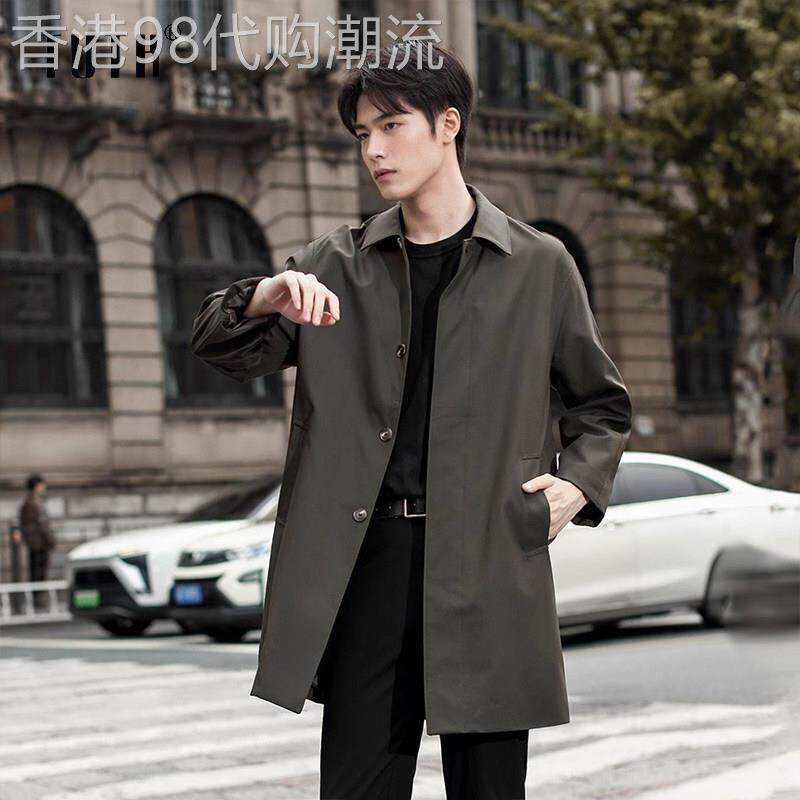 风衣男2025新款春秋季单排扣纯色翻领大衣韩版商务中长款休闲外套