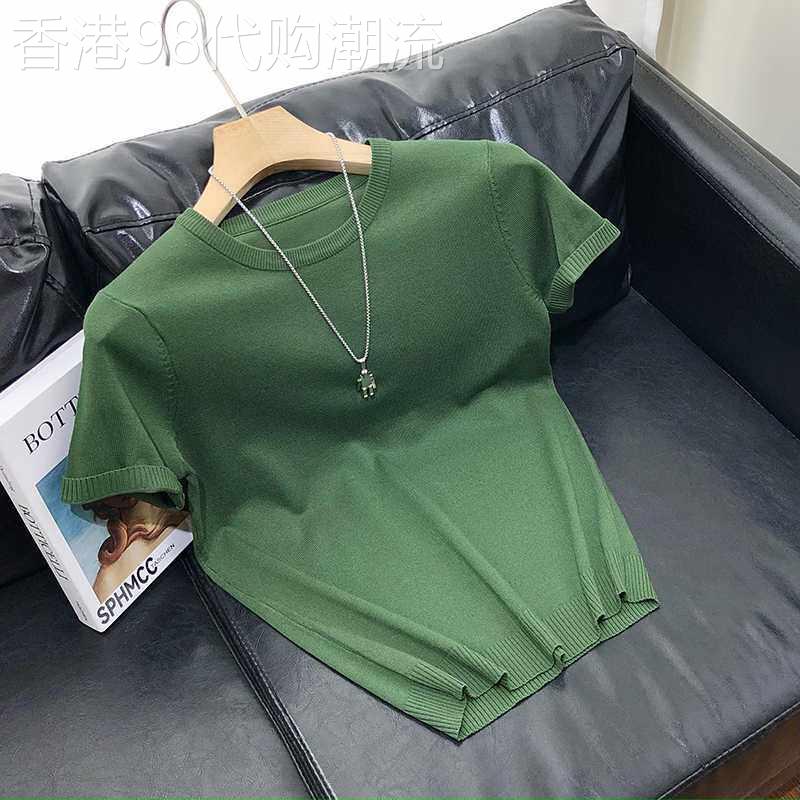 潮牌夏季宽松圆领冰丝针织短袖t恤男韩版休闲套头半袖打底衫上衣