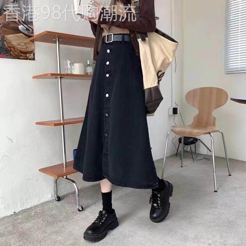 潮牌高腰显瘦牛仔半身裙女春秋季胖mm大码遮肚时尚洋气a字长裙子