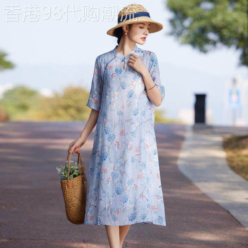 高端苎麻碎花连衣裙女春夏装2025新款气质新中式改良版旗袍棉麻裙