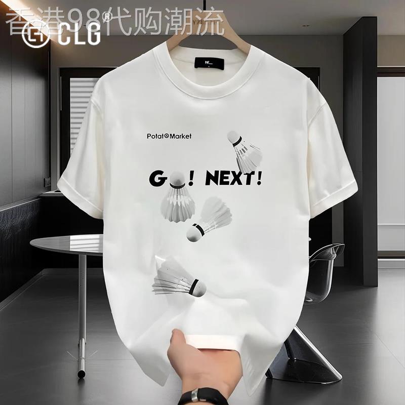 香港CLG潮牌260g重磅纯棉男女短袖T恤夏季羽毛球印花设计圆领半袖