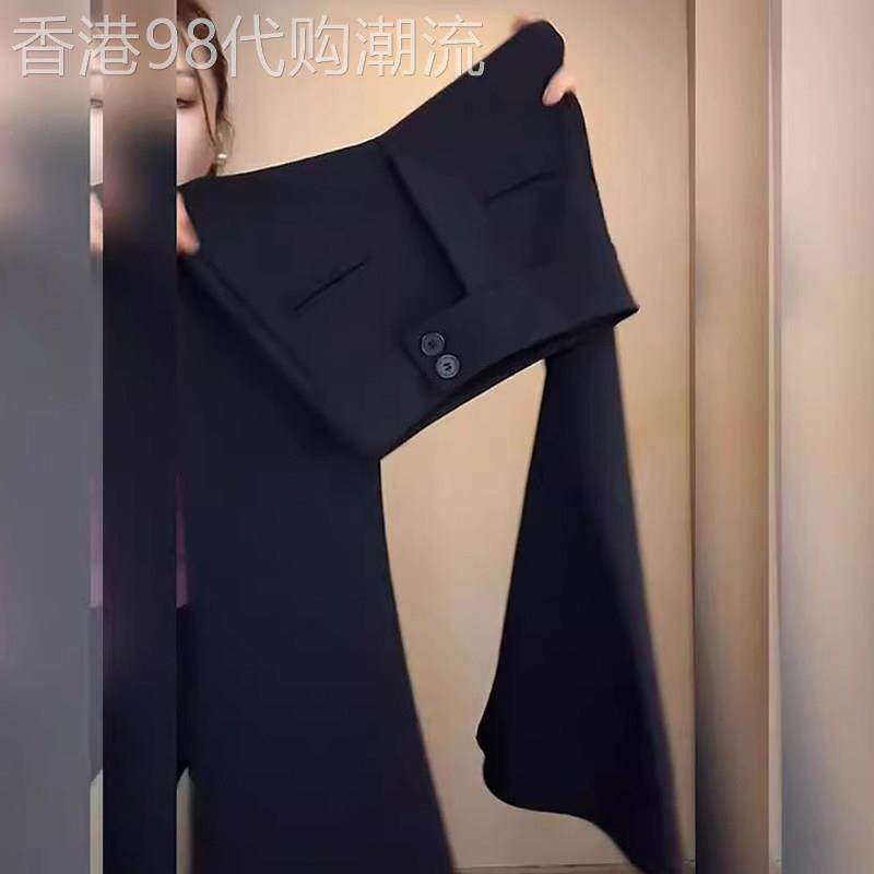 黑色西装微喇叭裤女秋冬2025欧货小个子马蹄裤高腰显瘦裤垂感裤子