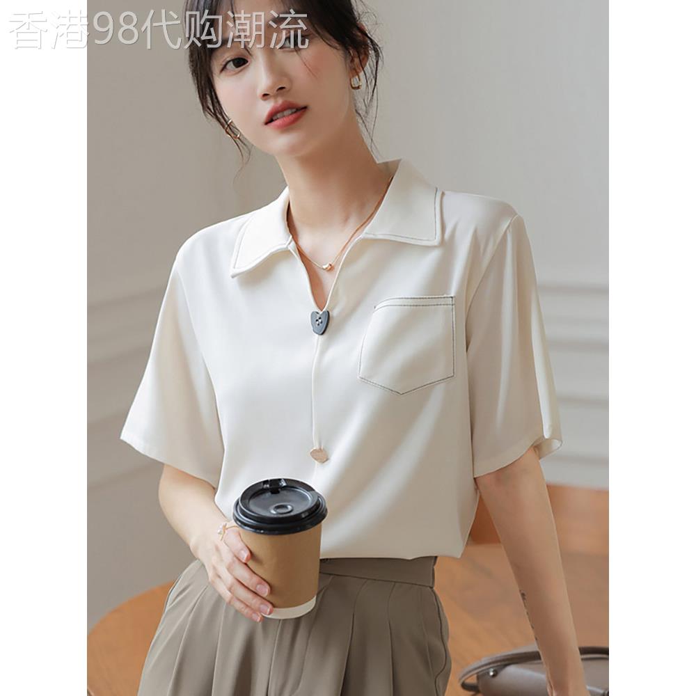 法式V领衬衫女装夏季气质通勤面试职场轻熟风短袖上衣设计感小众
