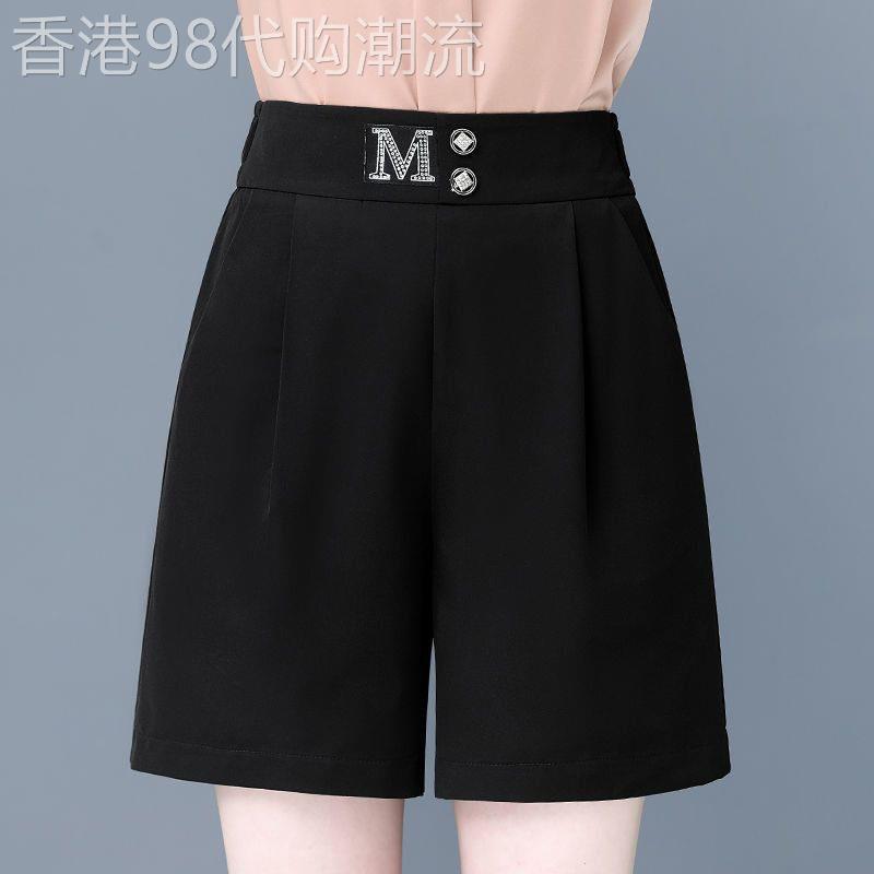 韩国夏季薄款冰丝西装短裤女新款妈妈装高腰直筒宽松a字五分裤子