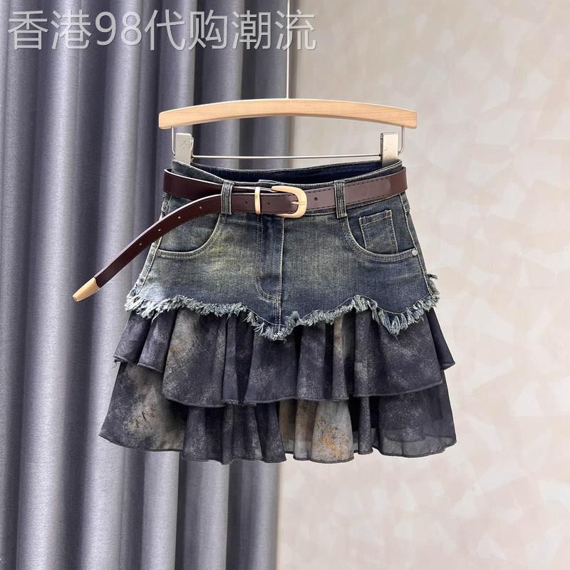牛仔半身裙女夏季薄款2026新款高腰显瘦a字短裙小个子百褶伞裙子