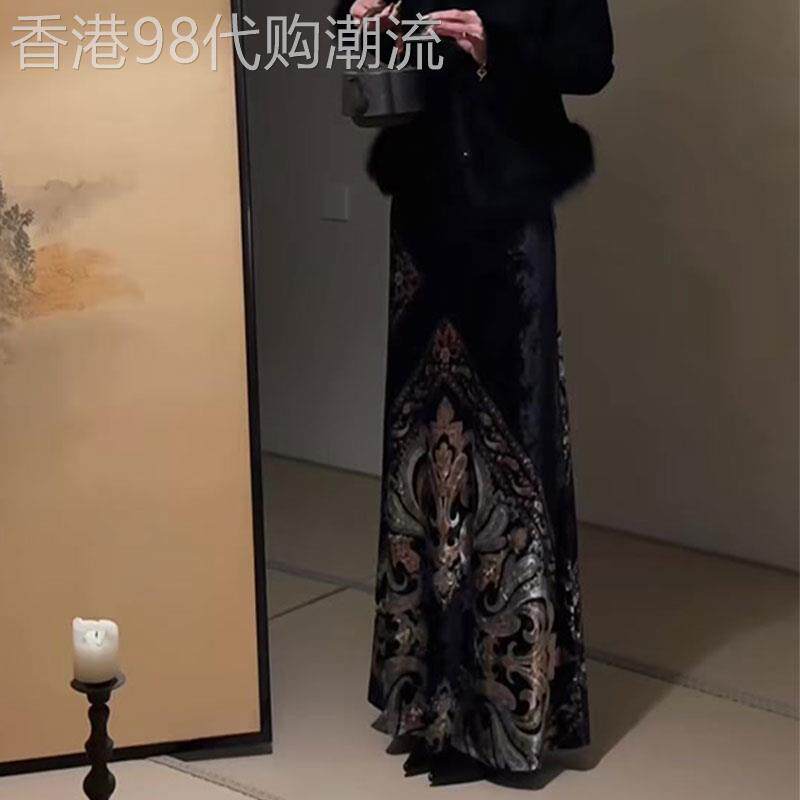 丝绒提花半身裙女冬季2025新款加厚高腰显瘦时尚复古气质直筒长裙