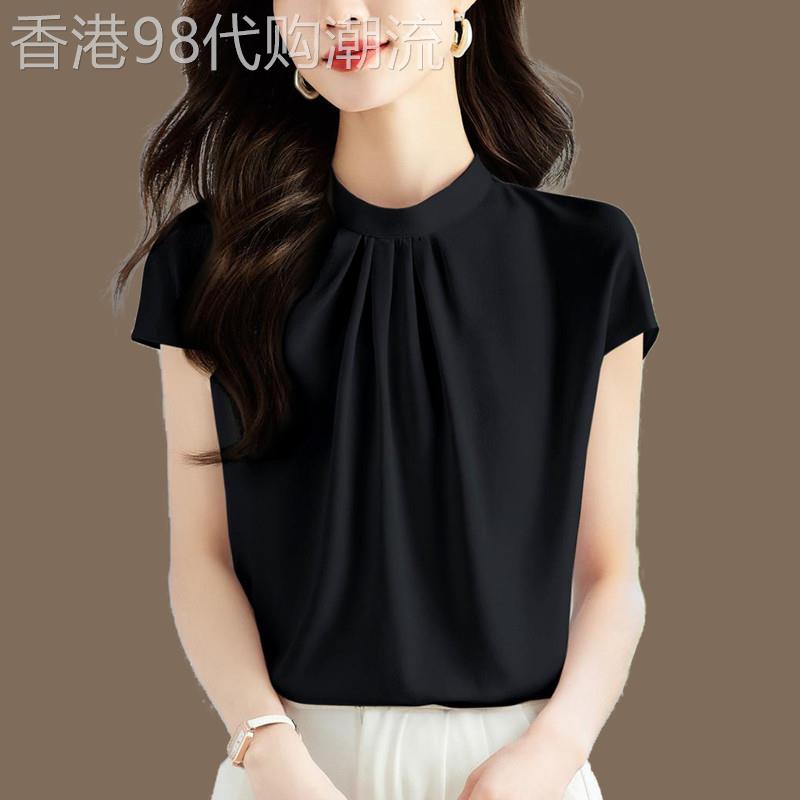 2026夏新款法式立领衬衫女夏季宽松显瘦纯色通勤弹力缎面小衫上衣