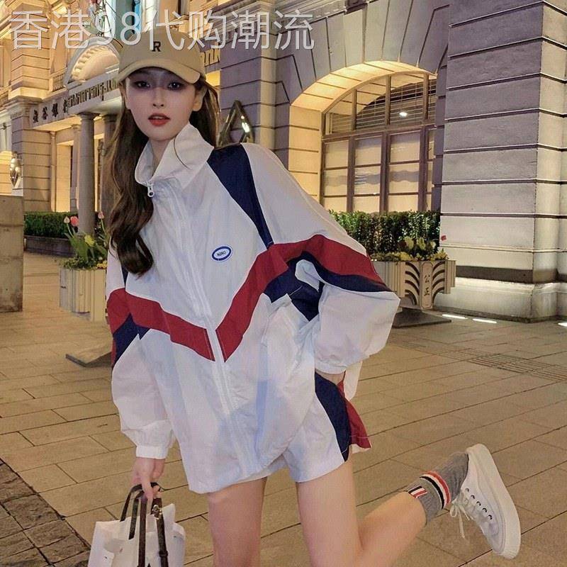 休闲运动套装女夏季2026欧货小个子时尚防晒衣拼色外套短裤两件套