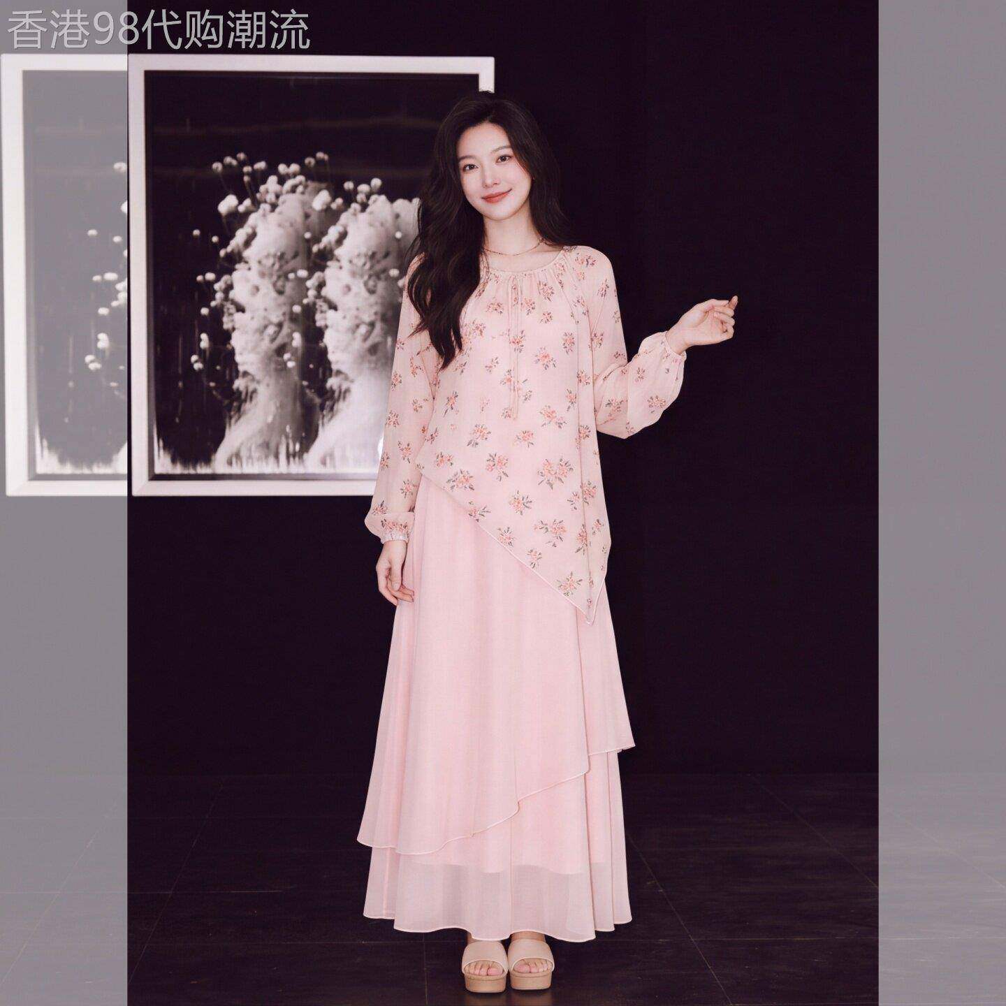 2026秋季新款大码女装通勤显瘦遮肉气质女装百搭碎花两件套长袖
