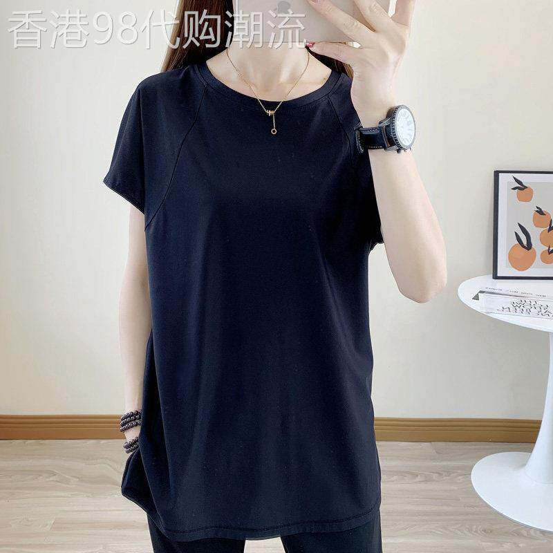 速干衣女夏中长款健身瑜伽服2026新款大码胖妹妹圆领运动短袖t恤