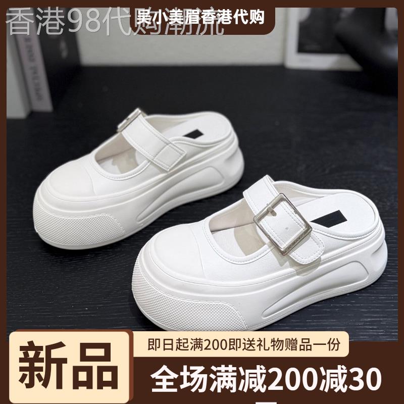 香港时尚秀气真皮搭扣玛丽珍鞋女2026夏季新款休闲魔术贴包头拖鞋