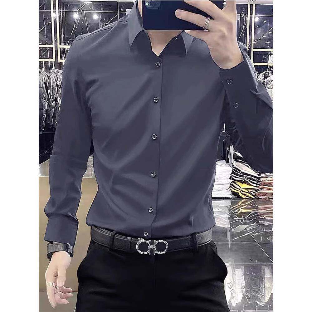 高级感商务休闲衬衫男士长袖2025春秋冬季新款修身免烫衬衣男款潮