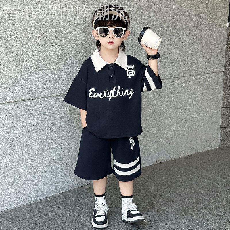 韩国洋气男童夏季POLO衫套装2026新款儿童学院风短袖裤宝宝夏装酷