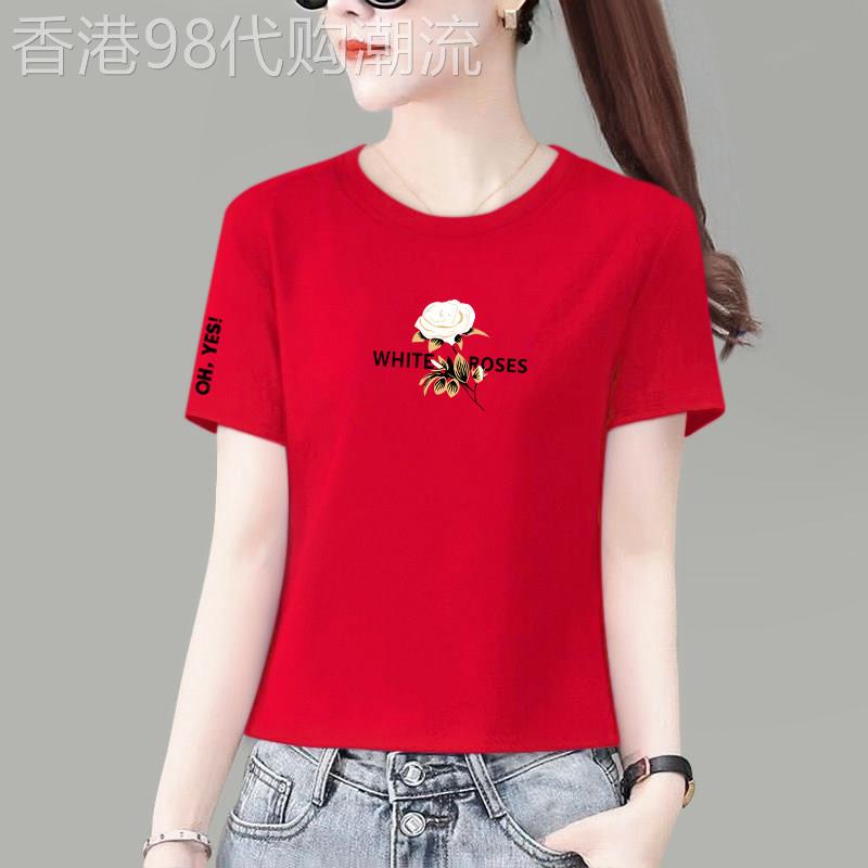 小个子妈妈纯棉印花短袖T恤女新款2026夏季宽松显瘦圆领短款上衣
