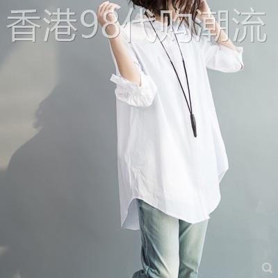 韩国2026新款宽松休闲中长版白衬衫女韩版百搭BF风衬衫外套上衣