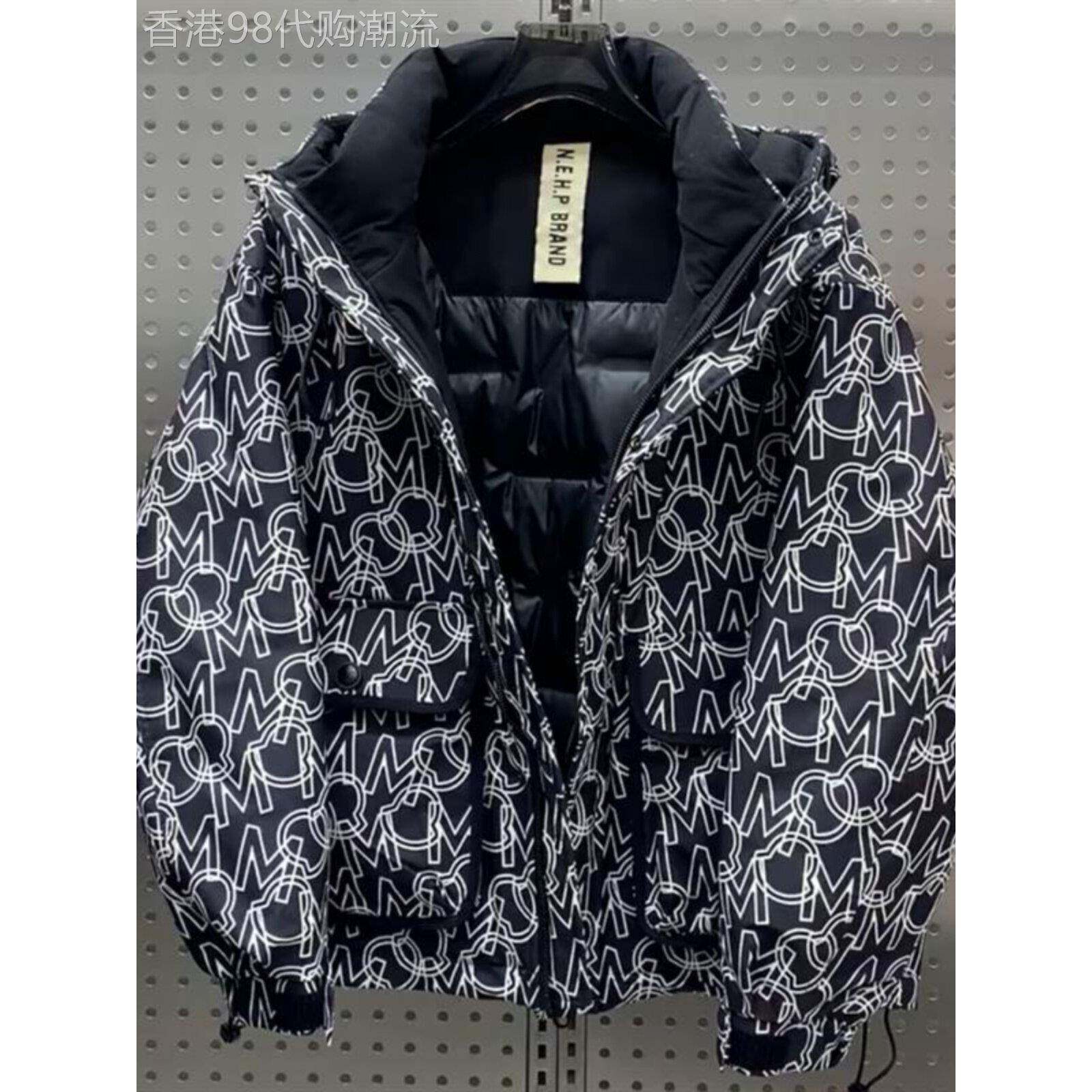 代购冬季加厚棉服新款连帽外套青年印花保暖痞帅港风情侣棉衣