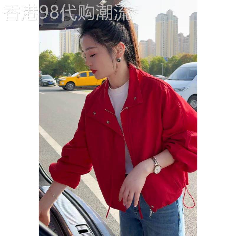 红色冲锋衣外套女春秋2026新款高级感小个子短款休闲夹克开衫上衣