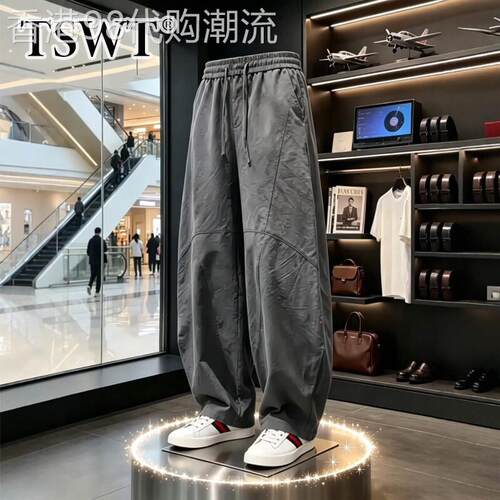 高端棉麻弯刀休闲裤男款夏季薄款复古宽松垂感哈伦阔腿裤男士长裤