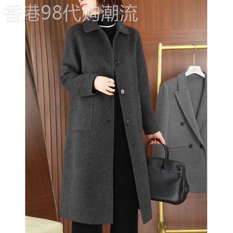 秋冬高端羊毛呢子大衣女中长款加棉加厚大码百搭气质宽松毛呢外套