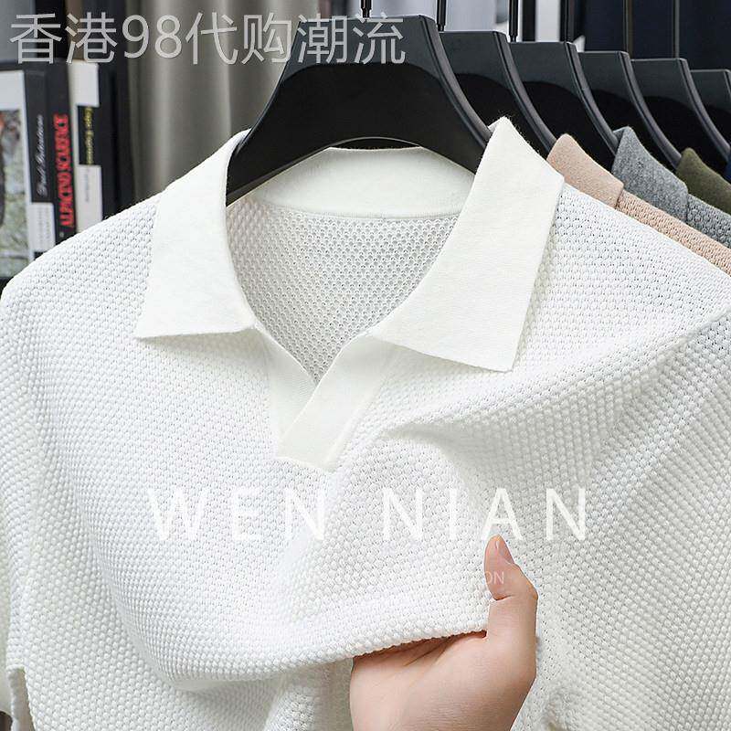 韩国WEN NIAN纯棉短袖Polo衫男款2026夏季高端凤梨纹半袖上衣潮牌