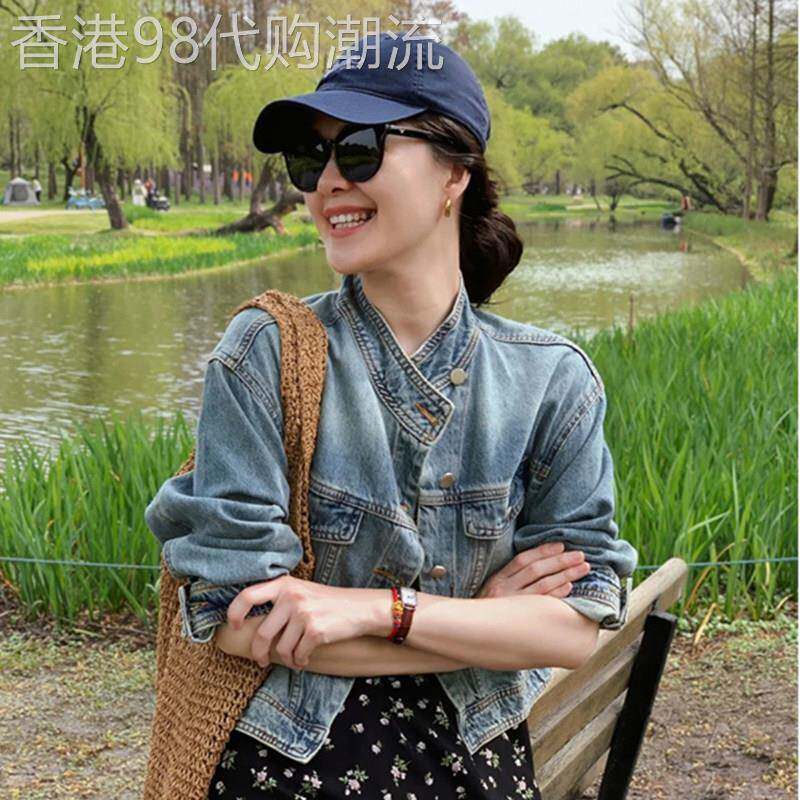 韩系牛仔外套女早春氛围感穿搭设计感小个子短款上衣立领夹克开衫