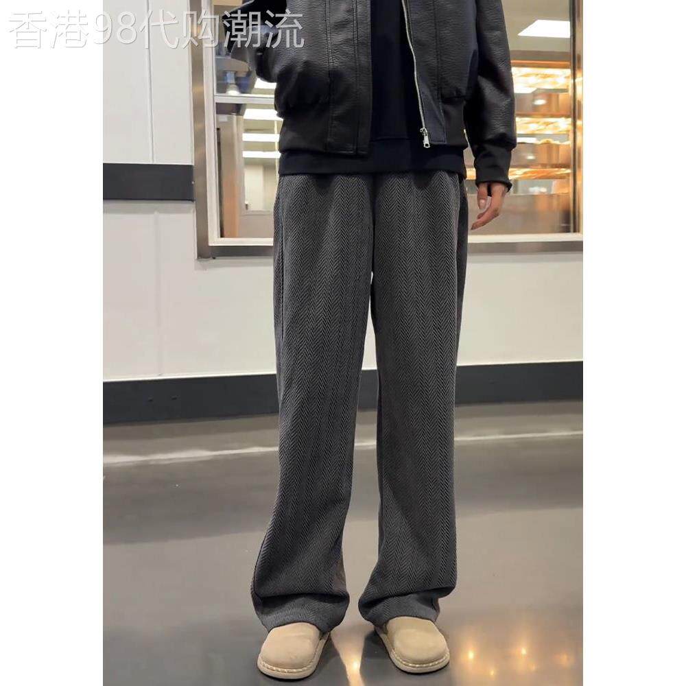 潮牌慵懒松弛感灰色灯芯绒直筒卫裤男秋季阔腿长裤休闲运动垂感裤