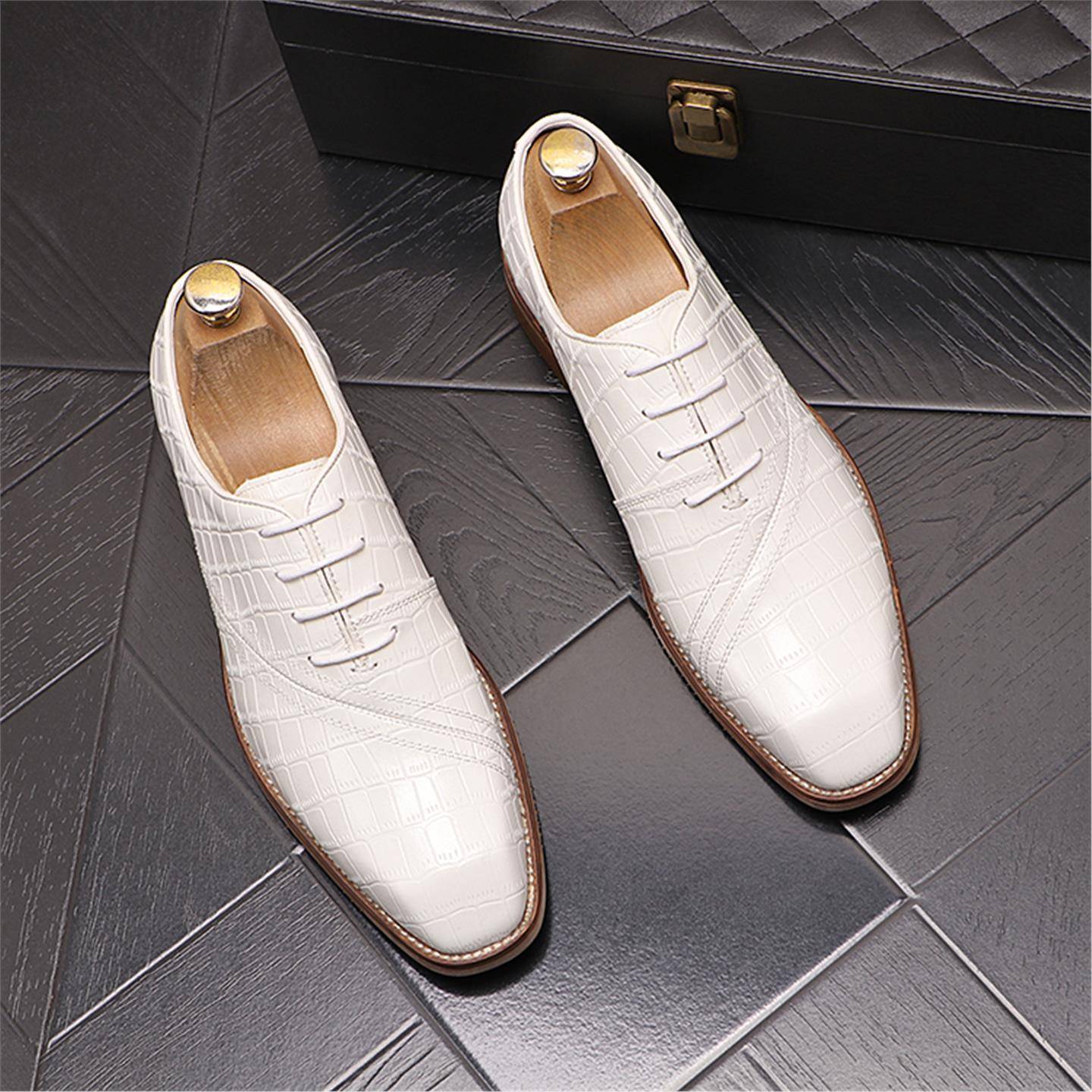 新款男士尖头皮鞋商务正装男鞋子内增高白色休闲鞋青年潮男结婚鞋