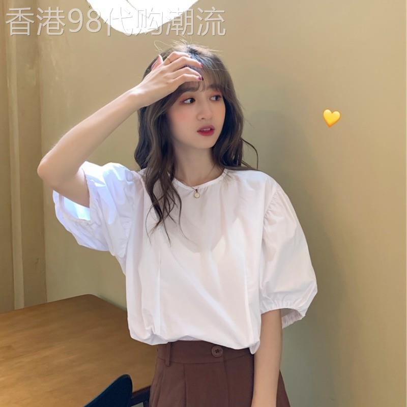 泡泡袖白色短袖衬衫女夏法式娃娃衫高级感雪纺衬衣设计感小众上衣