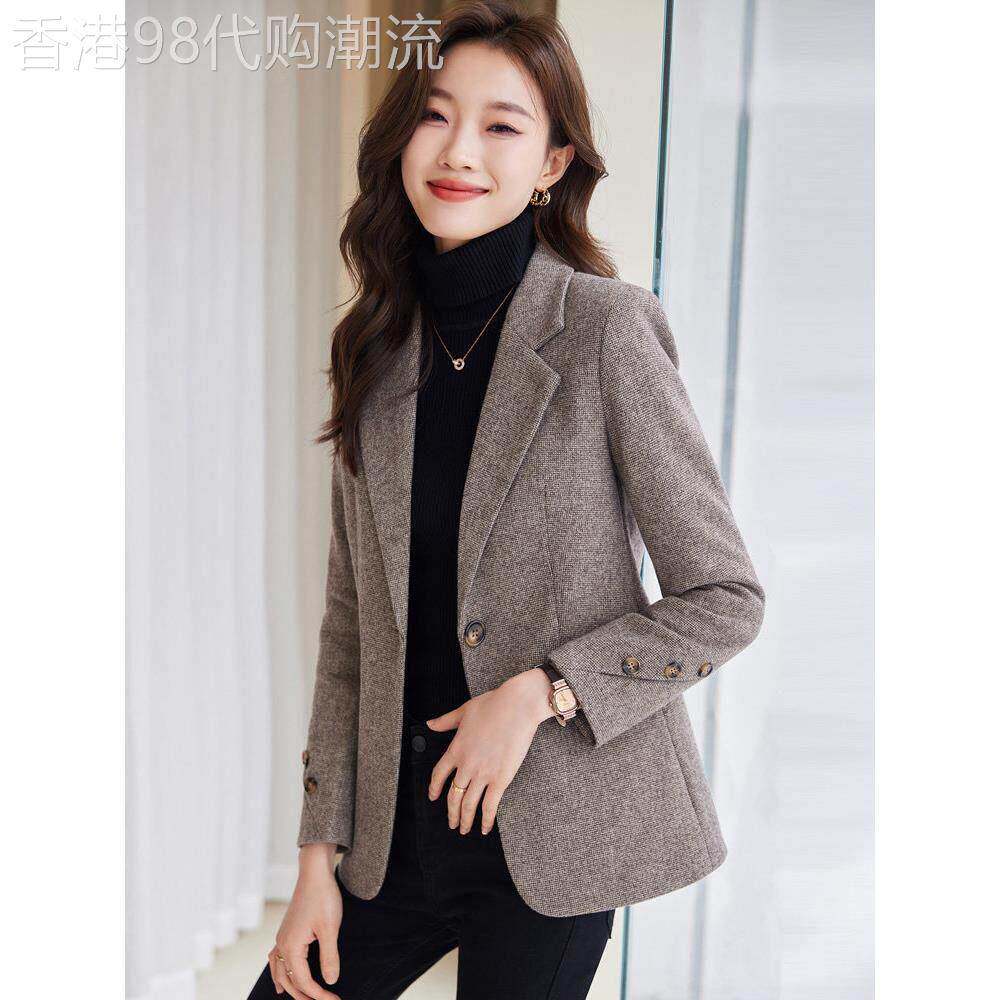 毛呢西装外套女士秋冬2026年新款修身显瘦设计感气质洋气休闲西服