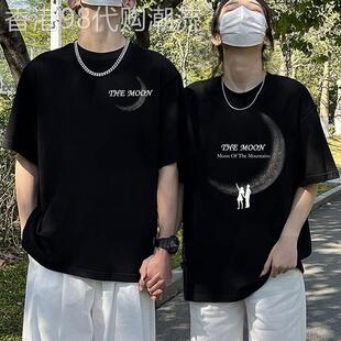 潮牌男女情侣装夏装短袖t恤新款韩版ins超火炸街旅游短袖两件衣服