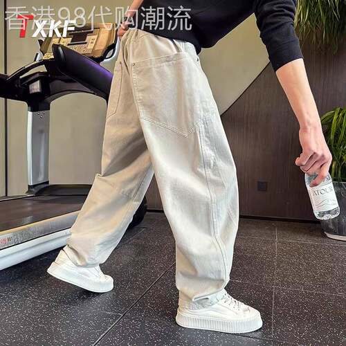 潮牌巴黎灰弯刀牛仔裤男士2026新款夏季男裤宽松阔腿休闲裤子男款