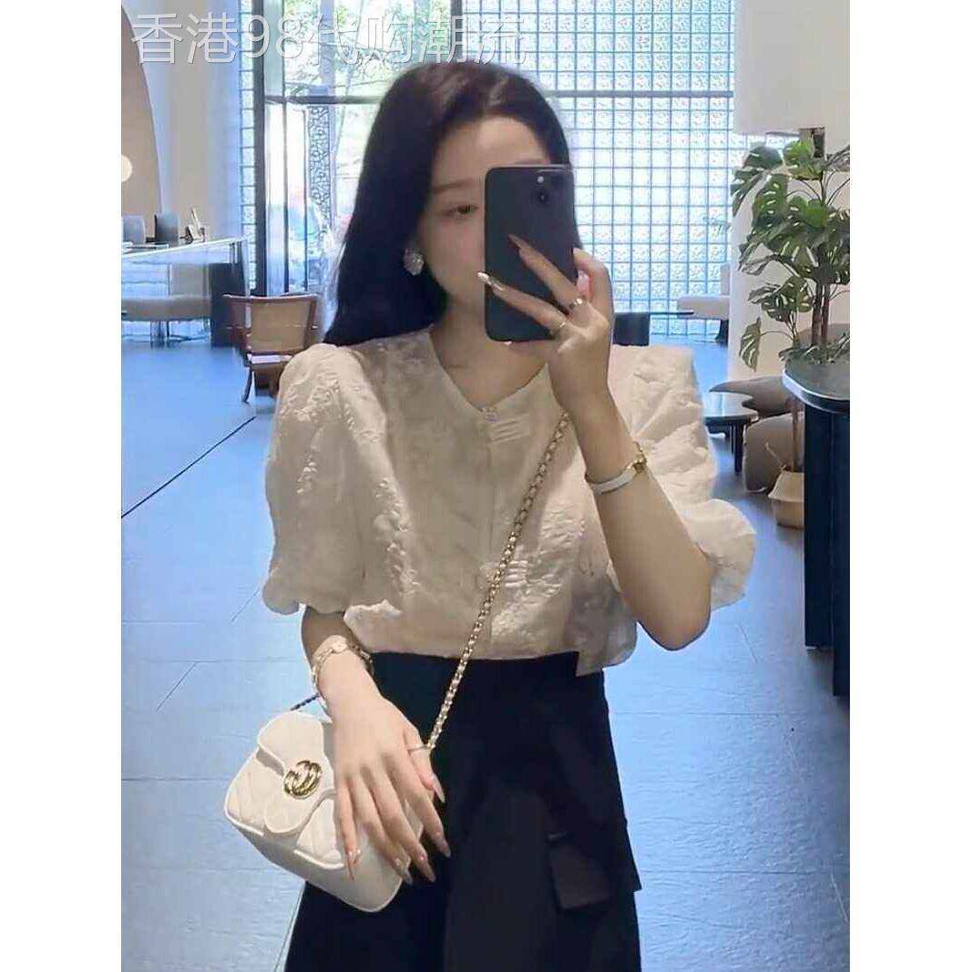 潮牌1212新中式盘扣短袖时尚衬衫夏季女装设计感复古刺绣上衣小衫