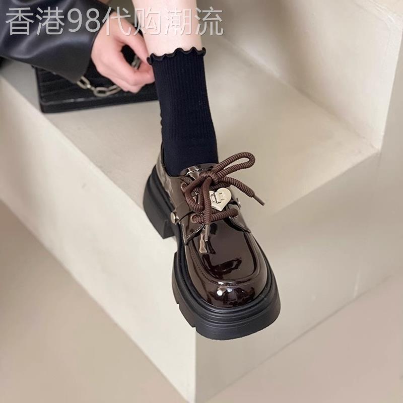 香港厚底增高乐福鞋女2026春季新款英伦风玛丽珍粗跟系带小皮鞋子
